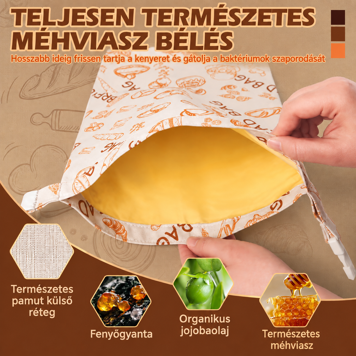 Méhviaszos Kenyérzsák™ – 100% pamut, természetes méhviasz bevonattal